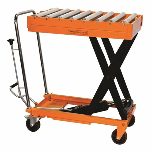 Hydraulic Scissor Table With Roller Top - Color: Orange Black
