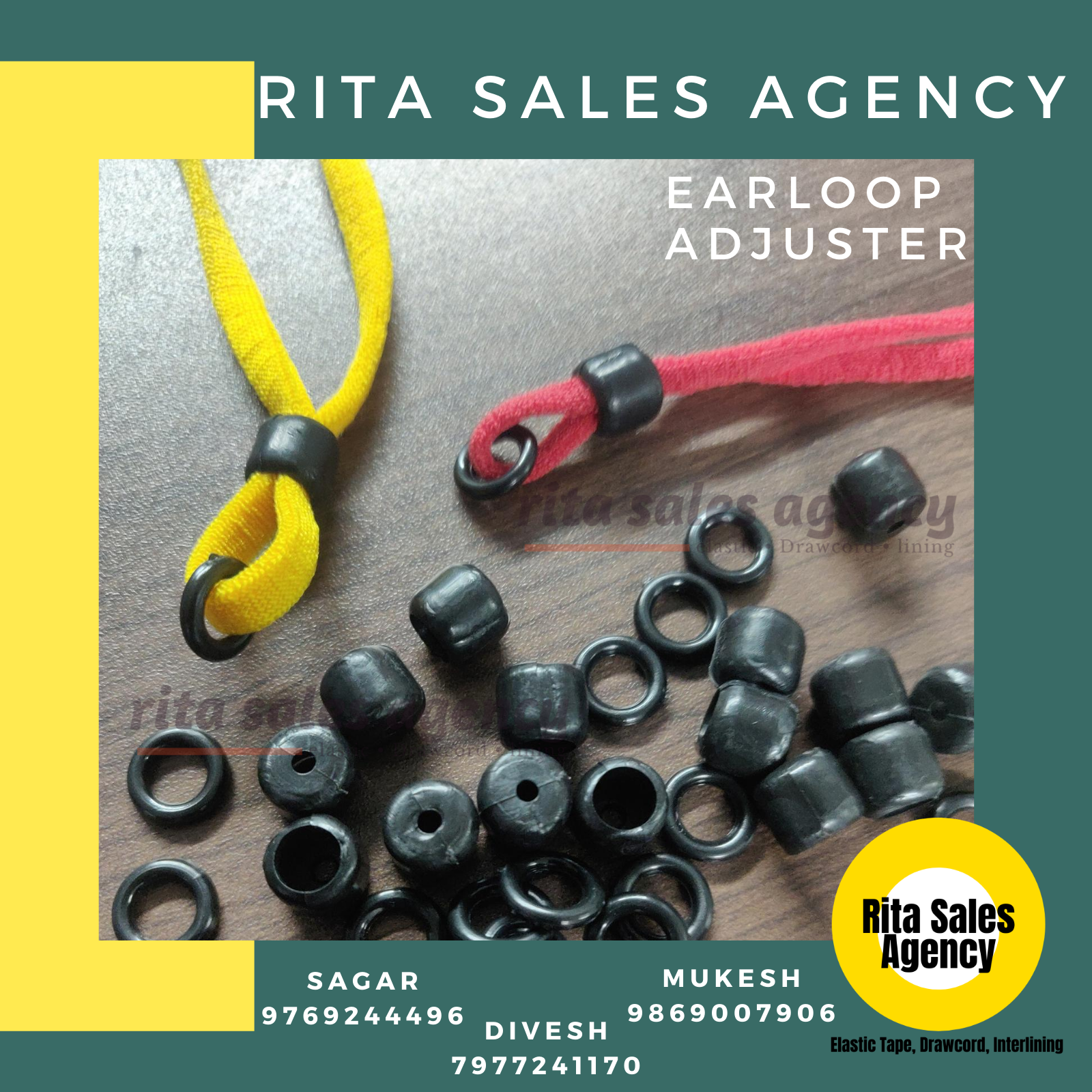 Black Adjuster & Stopper For Face Mask Earloop