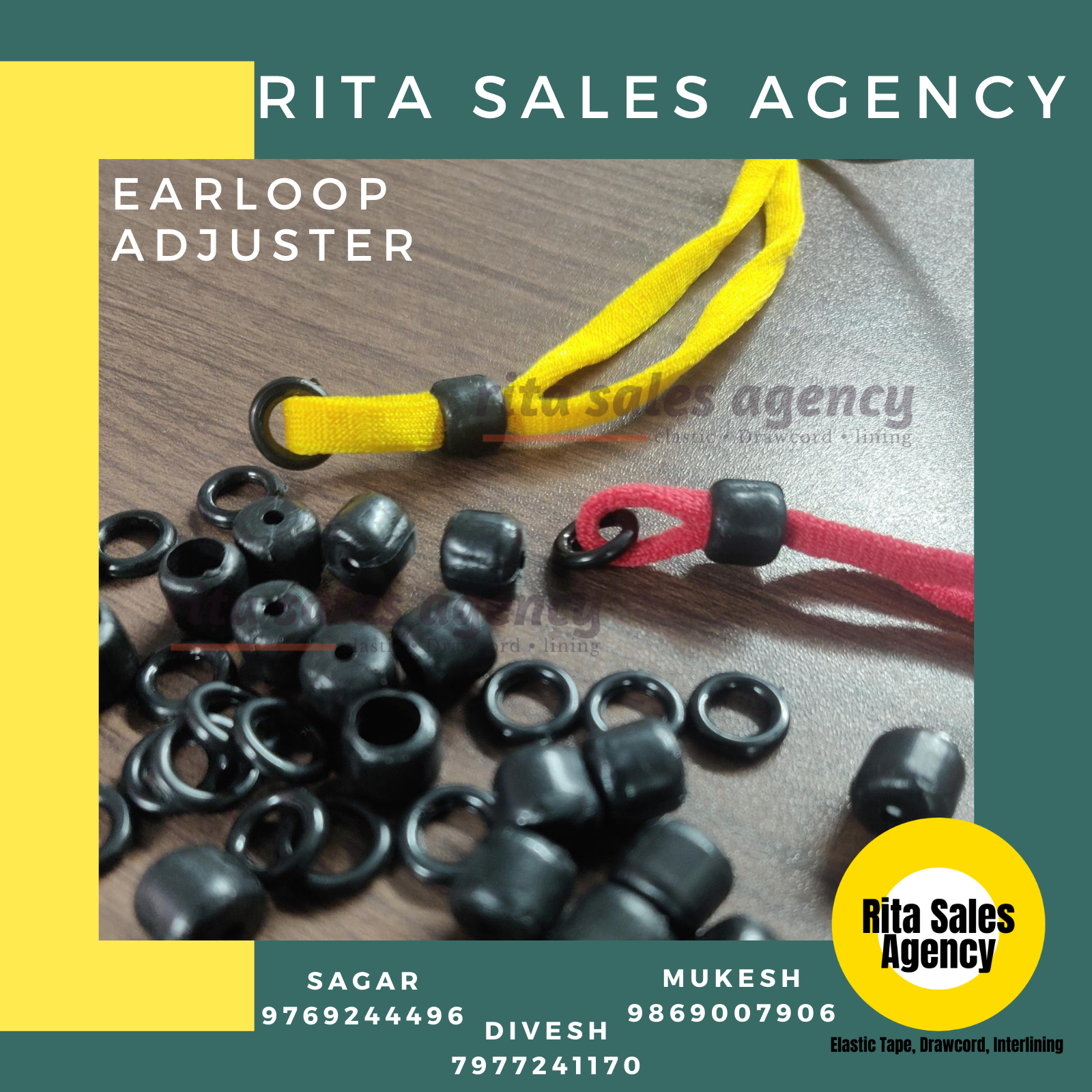 Black Adjuster & Stopper For Face Mask Earloop