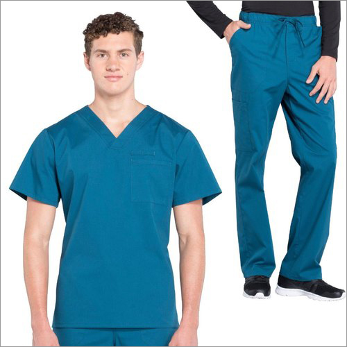 Mens Cotton Housekeeping Uniform - Blue, Short Sleeves | Quick Dry, Washable, No Fade, Dry Cleaning