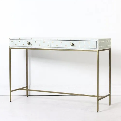 Bone Inlay Console Table - Wooden Frame, 130x76x40 cm | Antique Handmade Geometric Design, No Assembly Required, Indoor Decorative Furniture