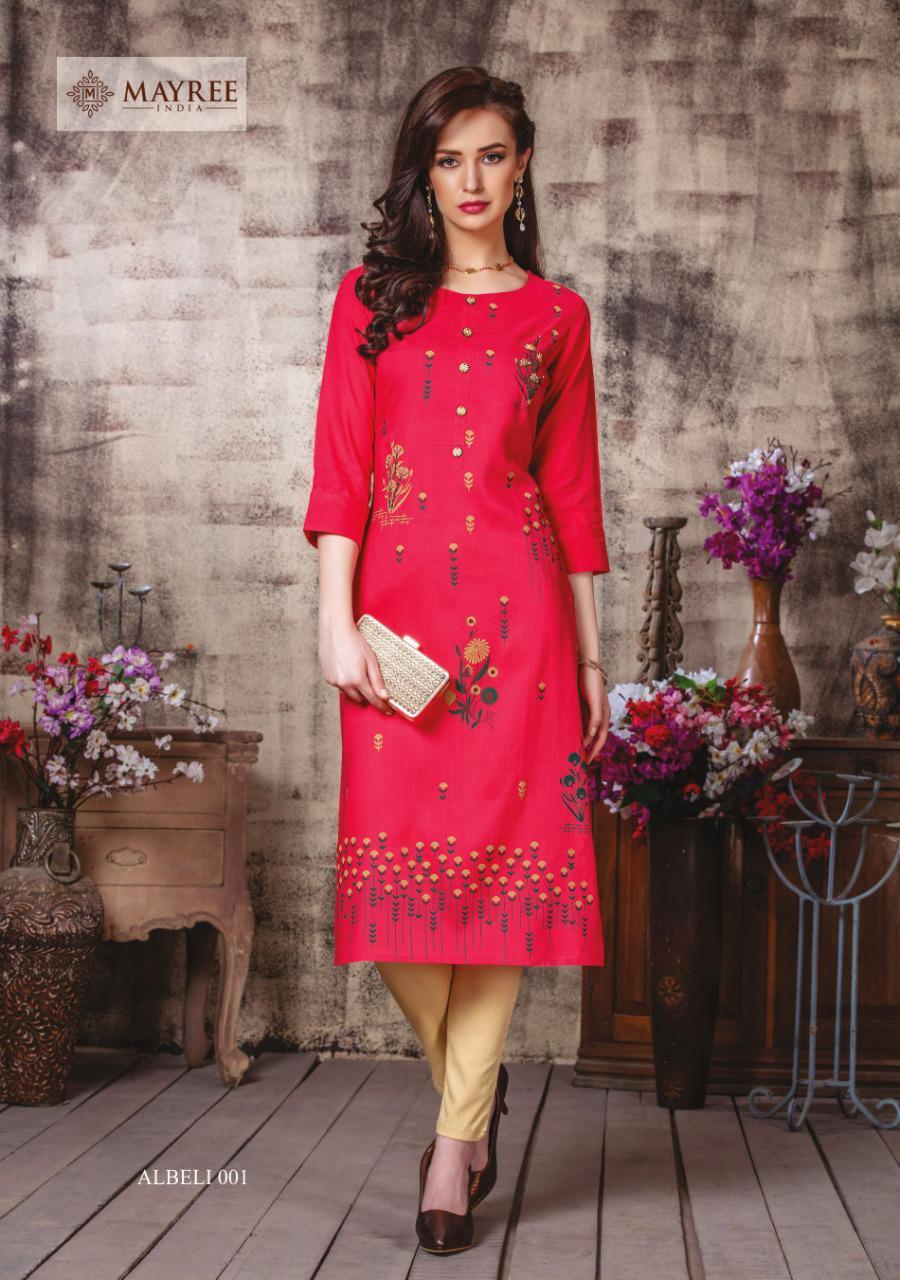 Mayree-india By Albeli - 14 Kg Slub Rayon, Straight Kurti In Sizes M(19) To 3xl(23) | 3-4th Sleeve, Printed Pattern For All Seasons