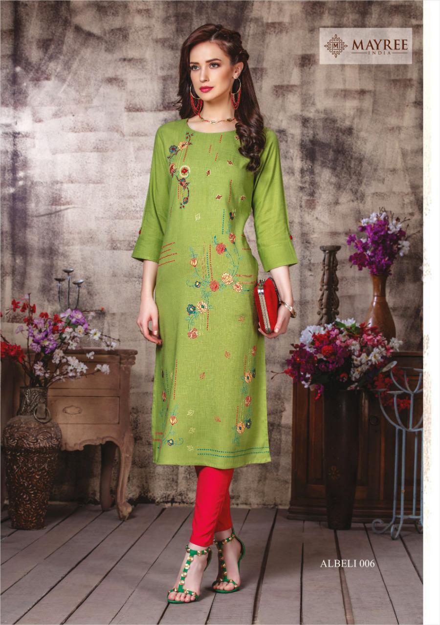 Mayree-india By Albeli - 14 Kg Slub Rayon, Straight Kurti In Sizes M(19) To 3xl(23) | 3-4th Sleeve, Printed Pattern For All Seasons
