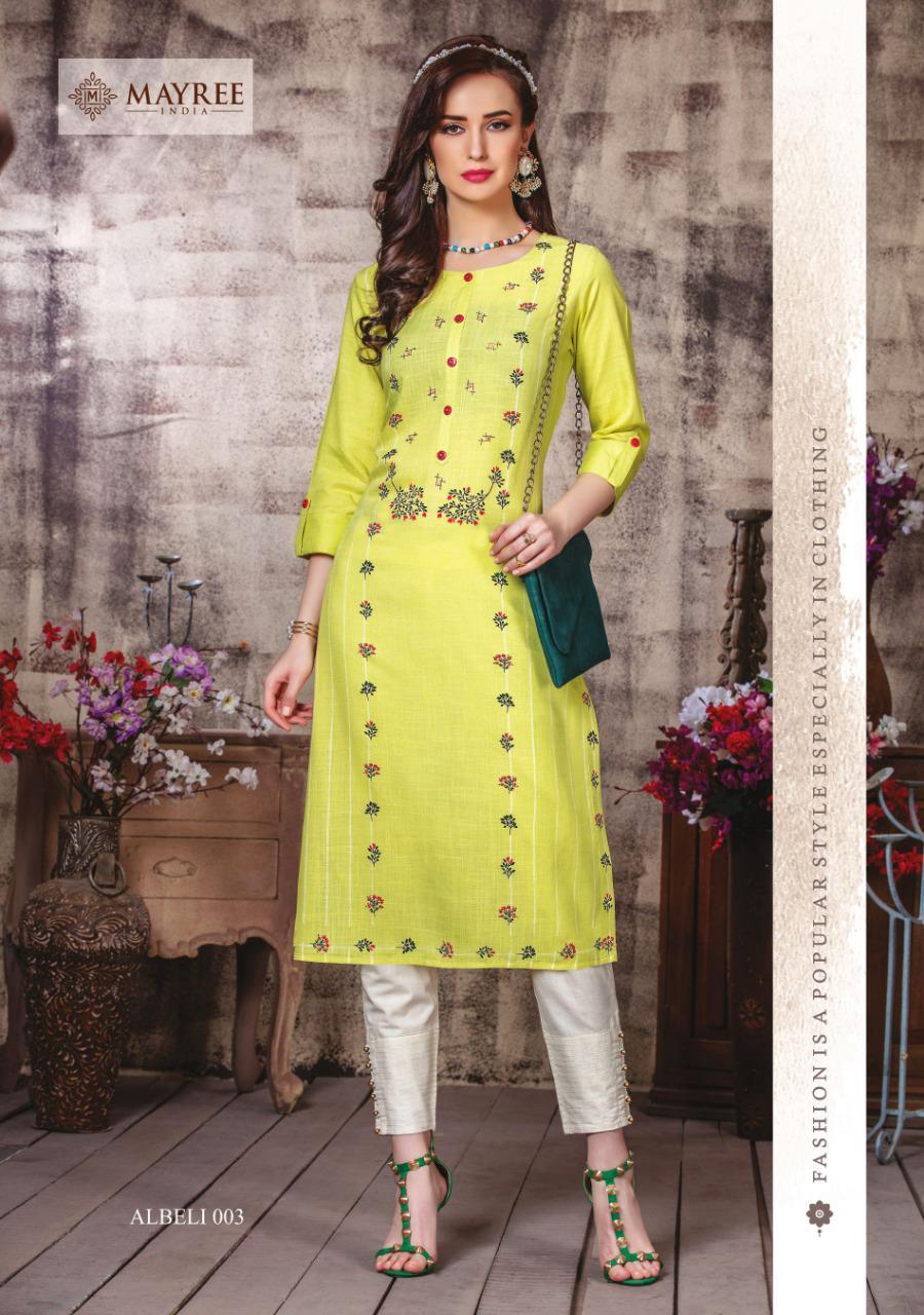 Mayree-india By Albeli - 14 Kg Slub Rayon, Straight Kurti In Sizes M(19) To 3xl(23) | 3-4th Sleeve, Printed Pattern For All Seasons