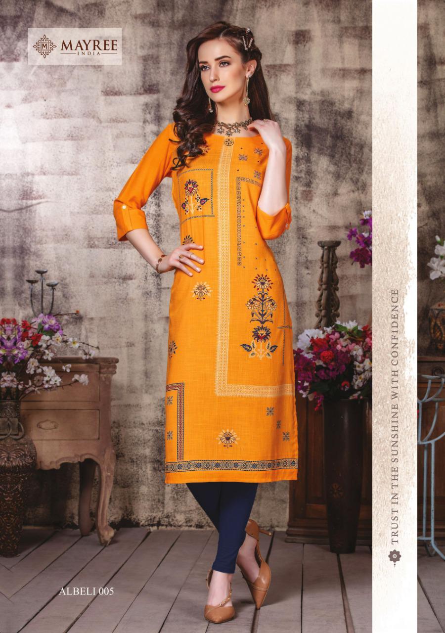 Mayree-india By Albeli - 14 Kg Slub Rayon, Straight Kurti In Sizes M(19) To 3xl(23) | 3-4th Sleeve, Printed Pattern For All Seasons
