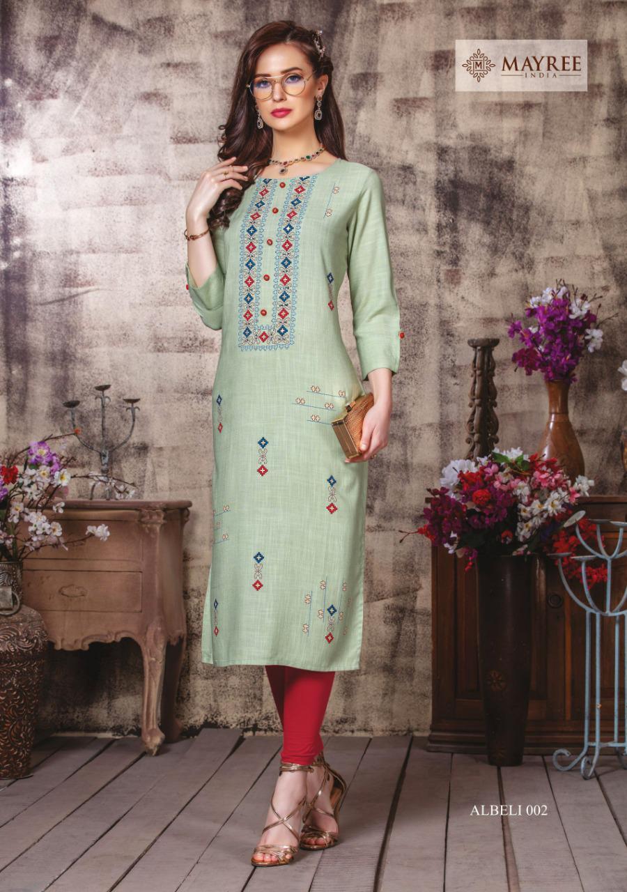 Mayree-india By Albeli - 14 Kg Slub Rayon, Straight Kurti In Sizes M(19) To 3xl(23) | 3-4th Sleeve, Printed Pattern For All Seasons