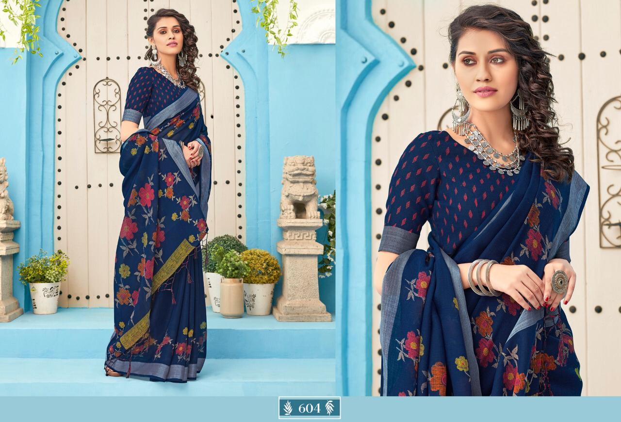 Designer Saree - Linen Cotton Fabric Print, Series Anupama D No 601 To D No 608 | Alluring Look, Comfortable, Perfect For Any Occasion