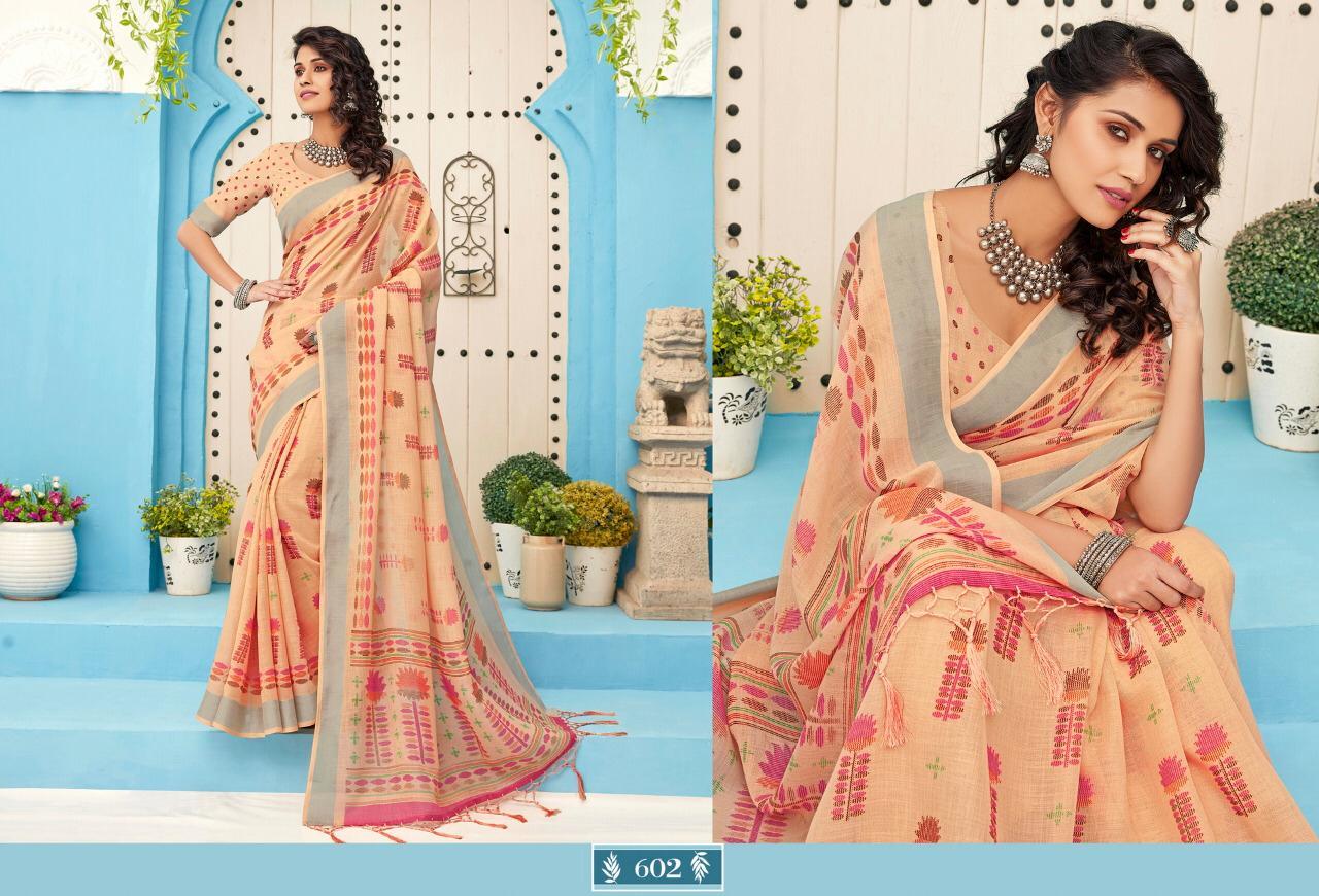 Designer Saree - Linen Cotton Fabric Print, Series Anupama D No 601 To D No 608 | Alluring Look, Comfortable, Perfect For Any Occasion