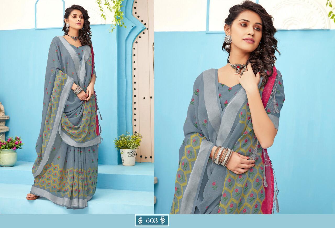 Designer Saree - Linen Cotton Fabric Print, Series Anupama D No 601 To D No 608 | Alluring Look, Comfortable, Perfect For Any Occasion