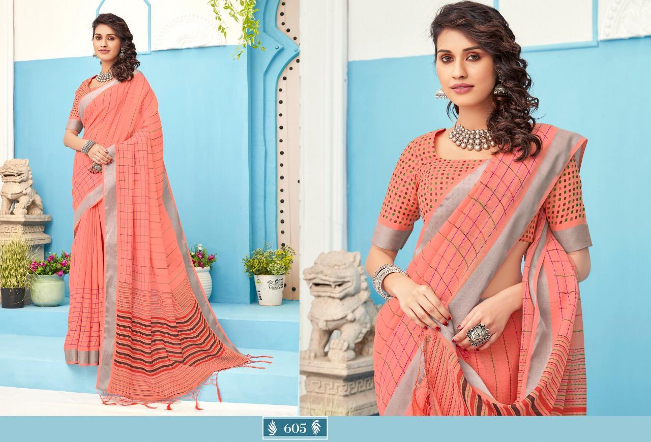 Designer Saree - Linen Cotton Fabric Print, Series Anupama D No 601 To D No 608 | Alluring Look, Comfortable, Perfect For Any Occasion