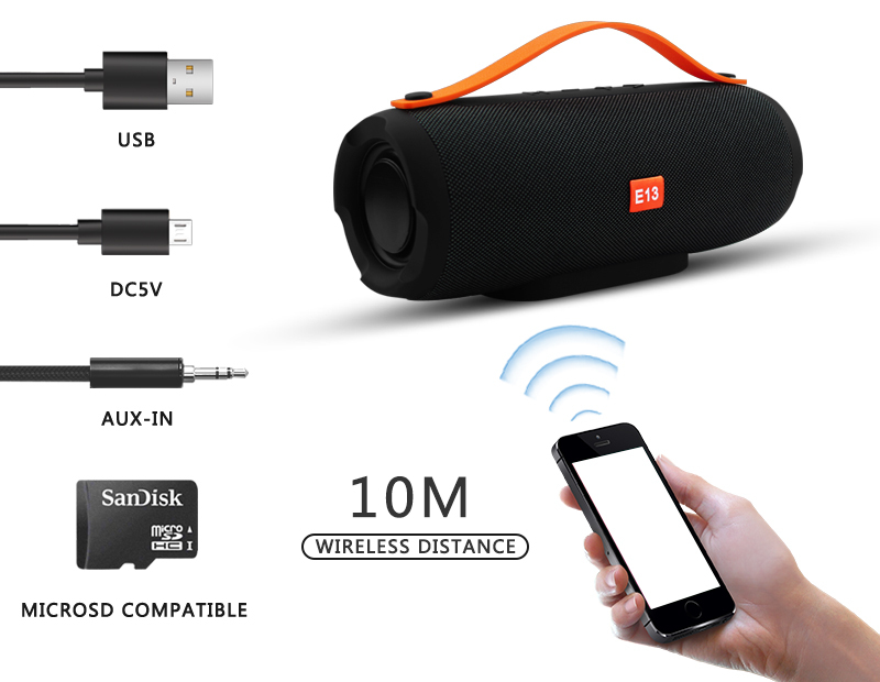 E13 Mini Portable Wireless Bluetooth Speaker Application: Support Mp3