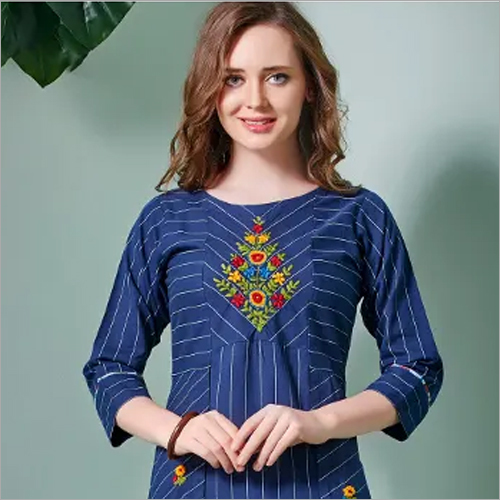 Washable Ladies Cotton Embroidered A Line Kurti