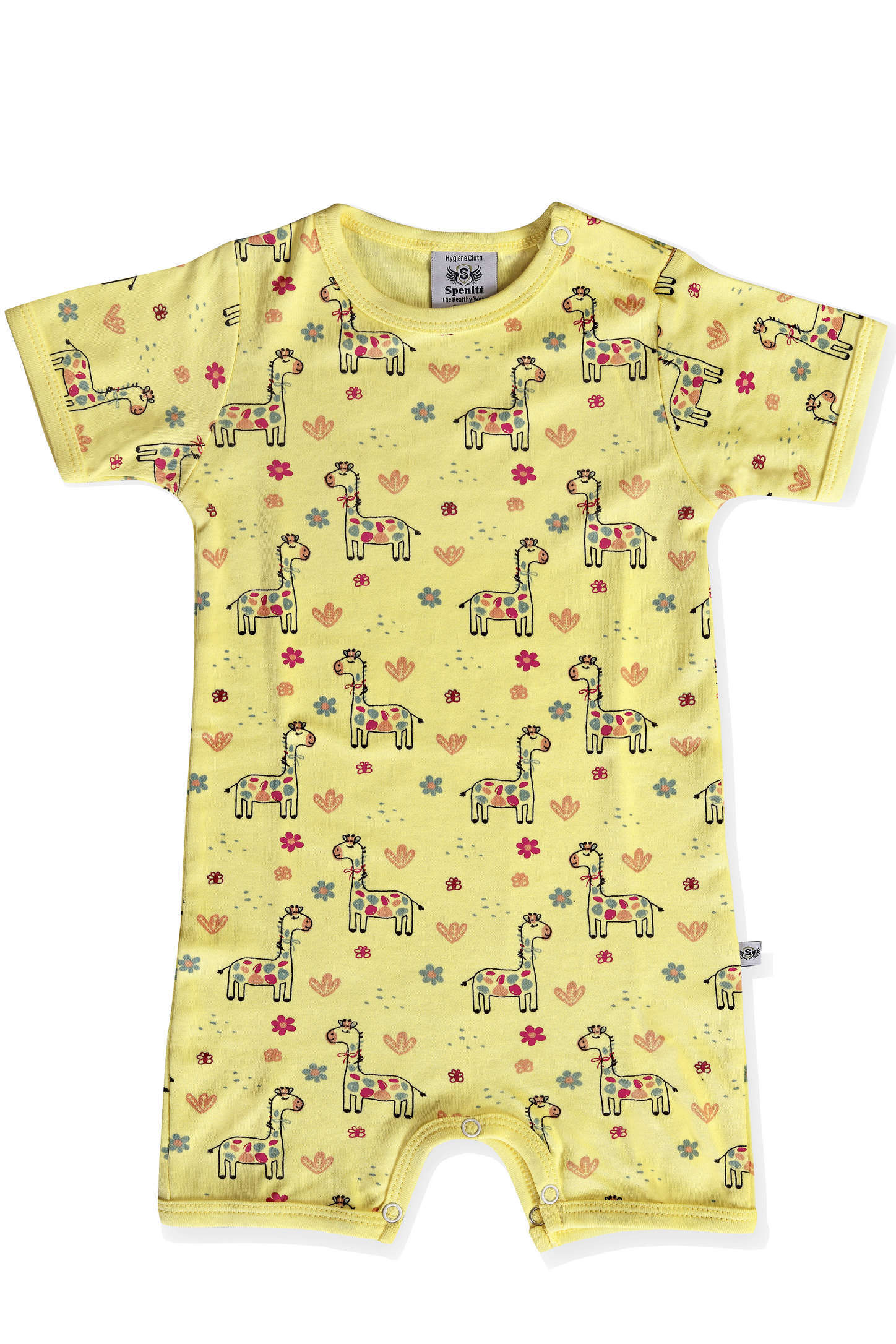 Short Romper - Cotton - Up To 12 Months, O-neck Collar, Printed Pattern | Antibacterial Technology, Anti-odor, Highly Breathable, Colorfastness 4.5