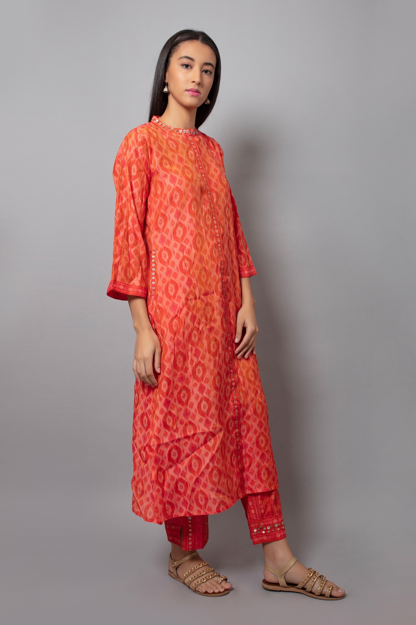 Orange Ladies Kurti With Palzaao Set