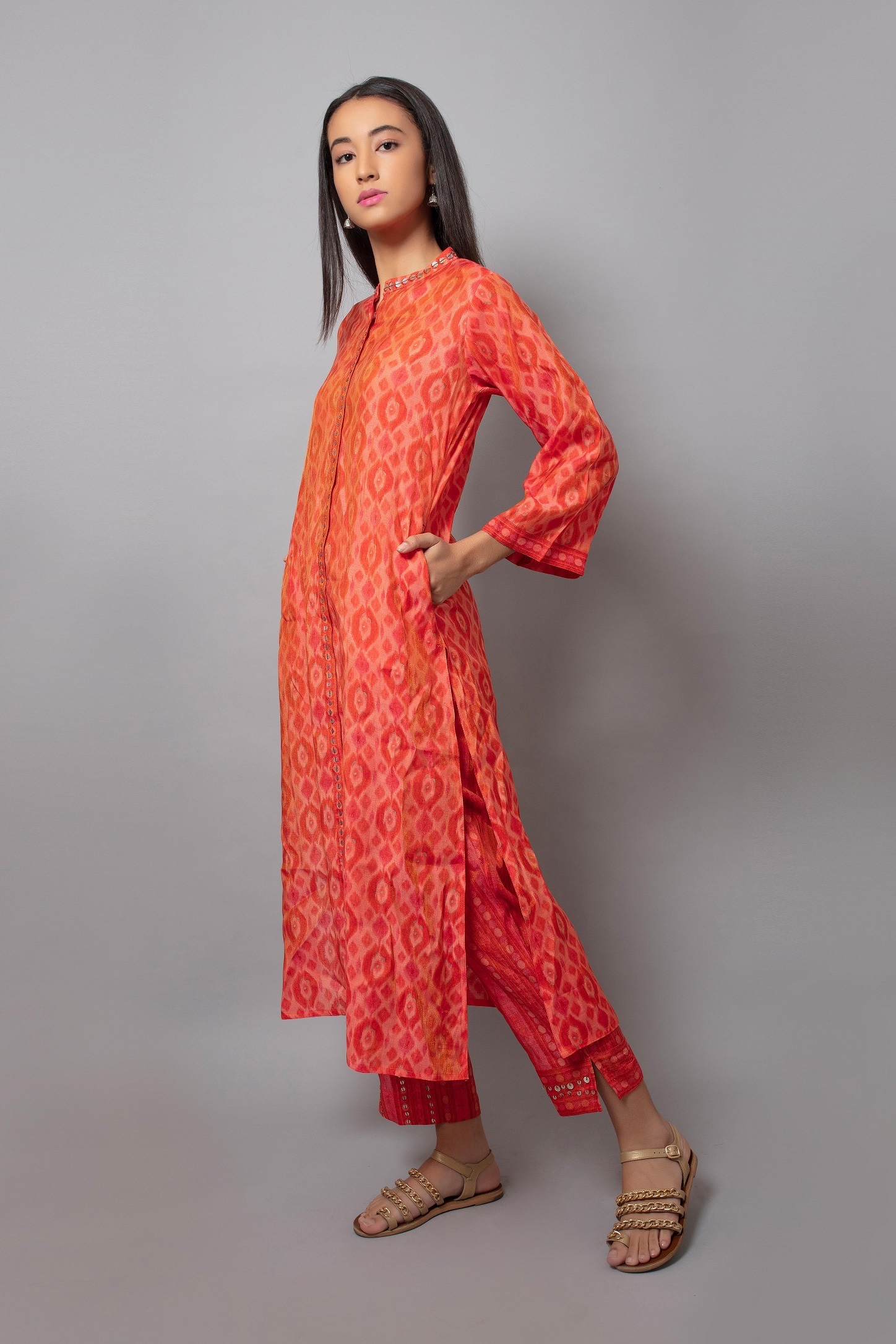 Orange Ladies Kurti With Palzaao Set