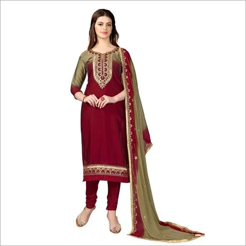 Maroon Cotton Embroidery Salwar Suit