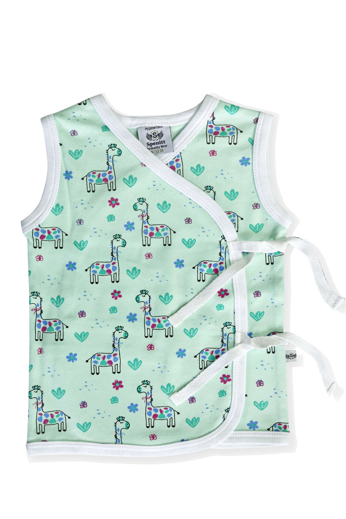 Sleeve Less Front Open T-shirt And Shorts Set - Cotton, 0 To 12 Months, V Neck, Printed With Lace Decoration | Non Toxic, Breathable, Trendy, Washable, No Fade