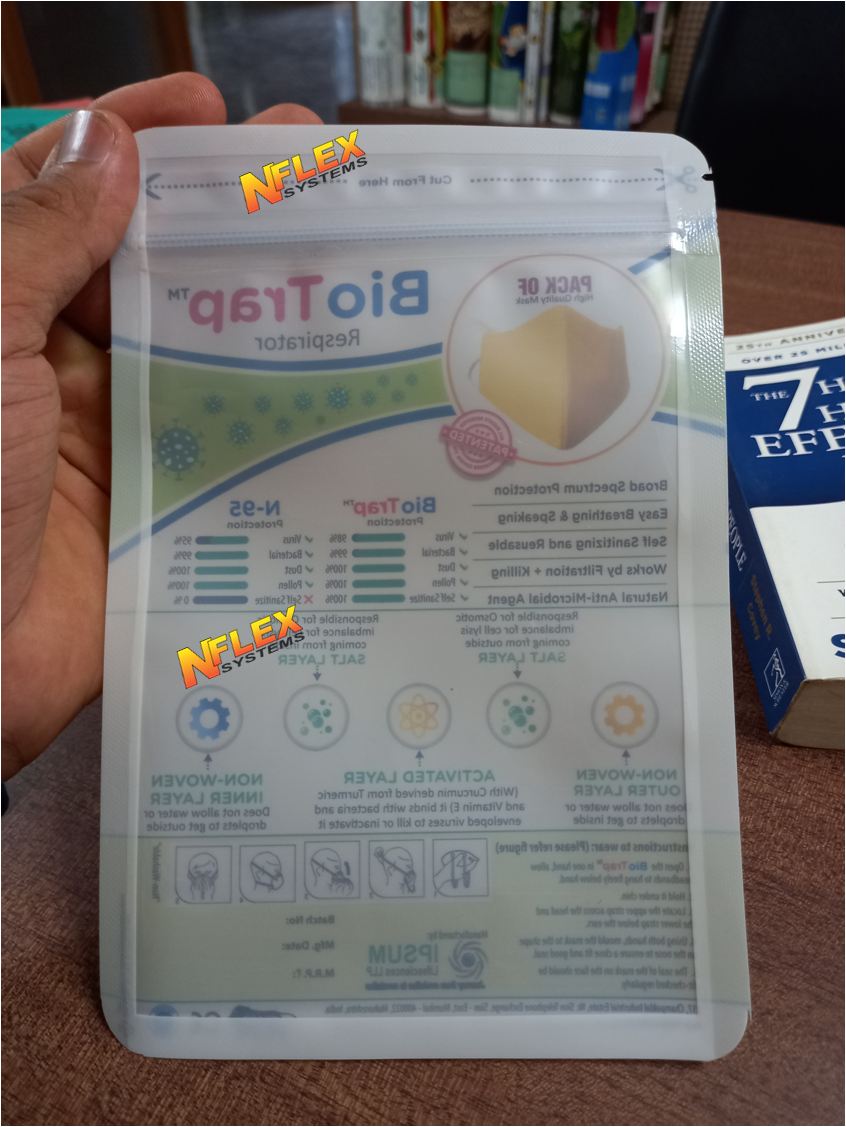 Mask Packing Pouches - Flexible Pet Material, 205x140 Mm Size, Multi-color | Three Side Seal Zipper Bag, Soft Hardness, Transparent View