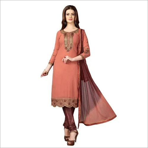 Brown Georgette Embroidery Salwar Suit