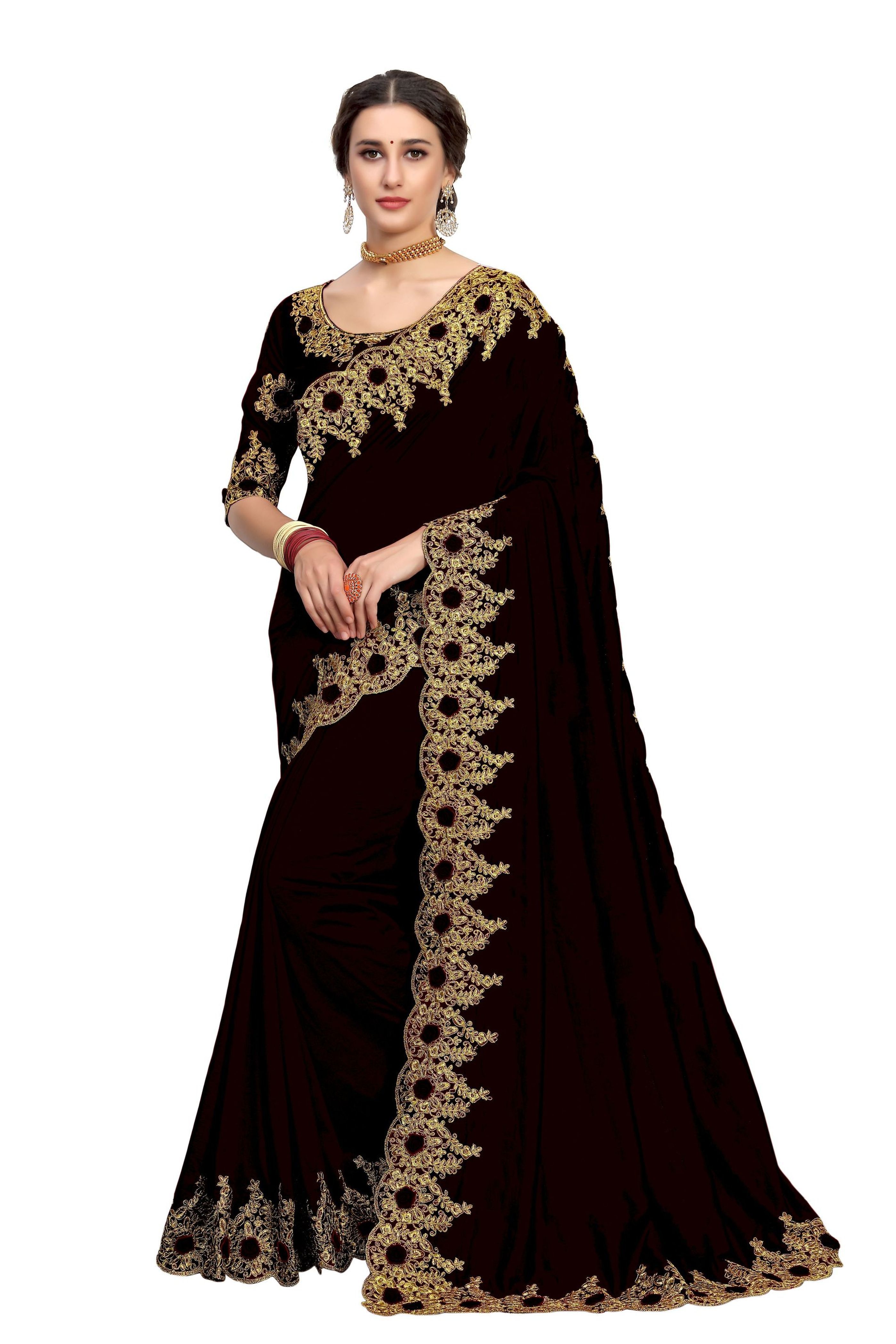 Purple Rose Butti Embroidery Work Saree