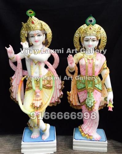 Radha Krishna Marble Statue - Marble Material, Polished Finishing | Indian Regional Style, Elegant Hinduism Theme