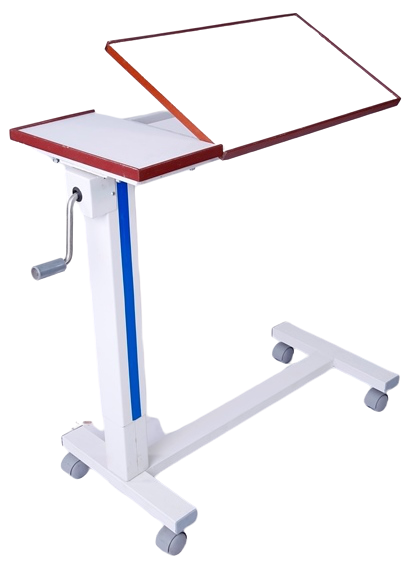 Adjustable Height Gear Mechanism Overbed Table Laminated Top