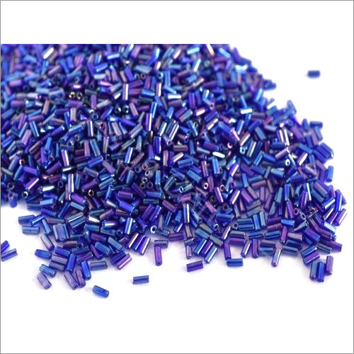 Rainbow Bugle Glass Beads - Glass Material, Sizes 6/0 to 14/0, Blue Color | Pipe Shape, Polished Finish, Ideal for Textile and Embroidery Applications