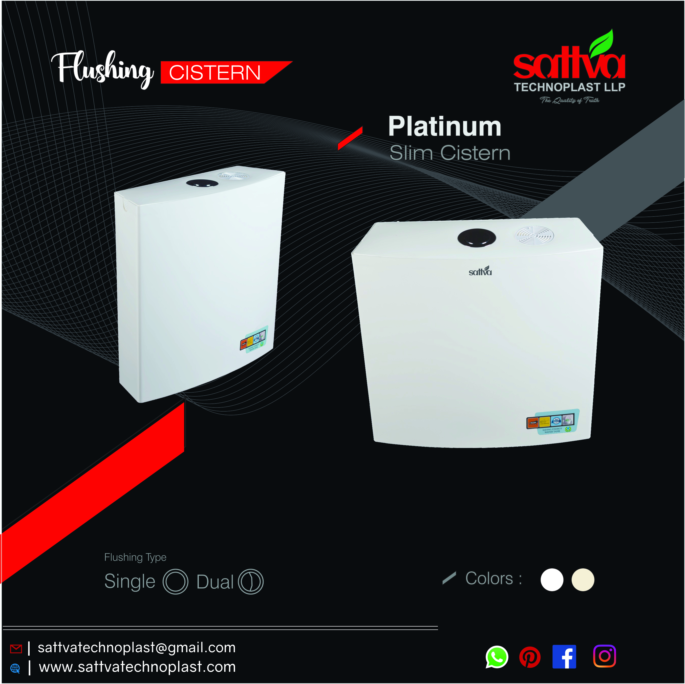 Platinum Single Flushing Cistern - Plastic, Wall Mounted, 7 Liter Dual Flush, White | Durable, Easy Maintenance, Unique Air Freshener Technology