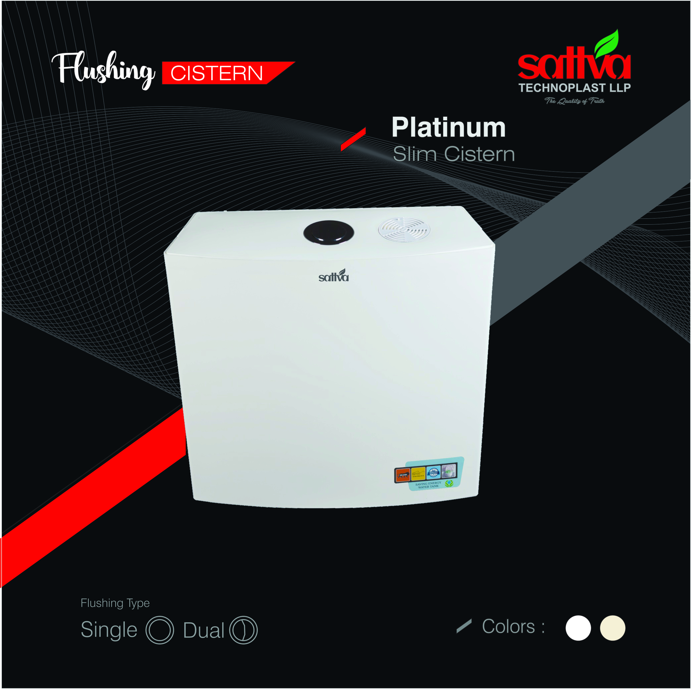 Platinum Single Flushing Cistern - Plastic, Wall Mounted, 7 Liter Dual Flush, White | Durable, Easy Maintenance, Unique Air Freshener Technology