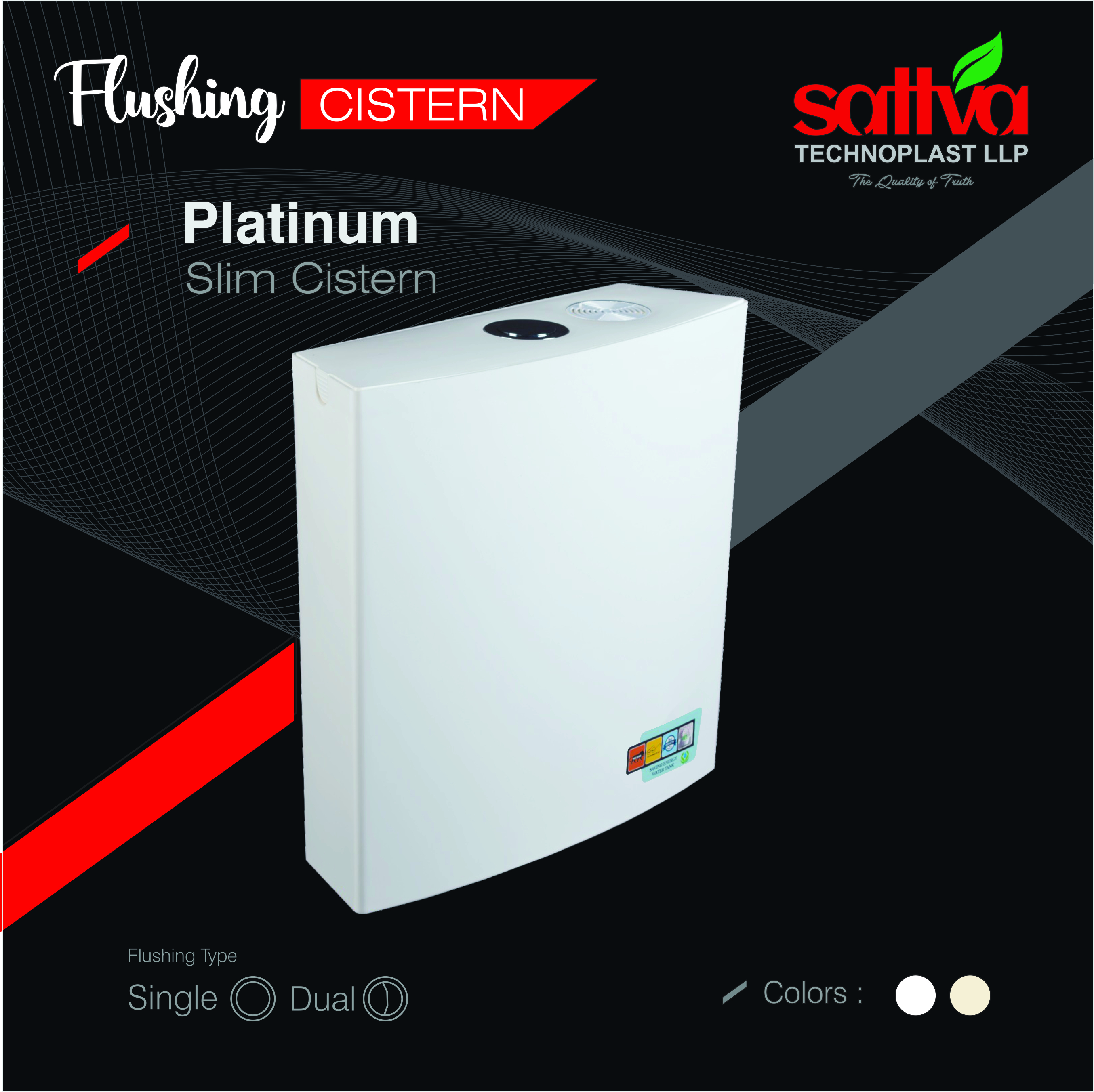 Platinum Single Flushing Cistern - Plastic, Wall Mounted, 7 Liter Dual Flush, White | Durable, Easy Maintenance, Unique Air Freshener Technology