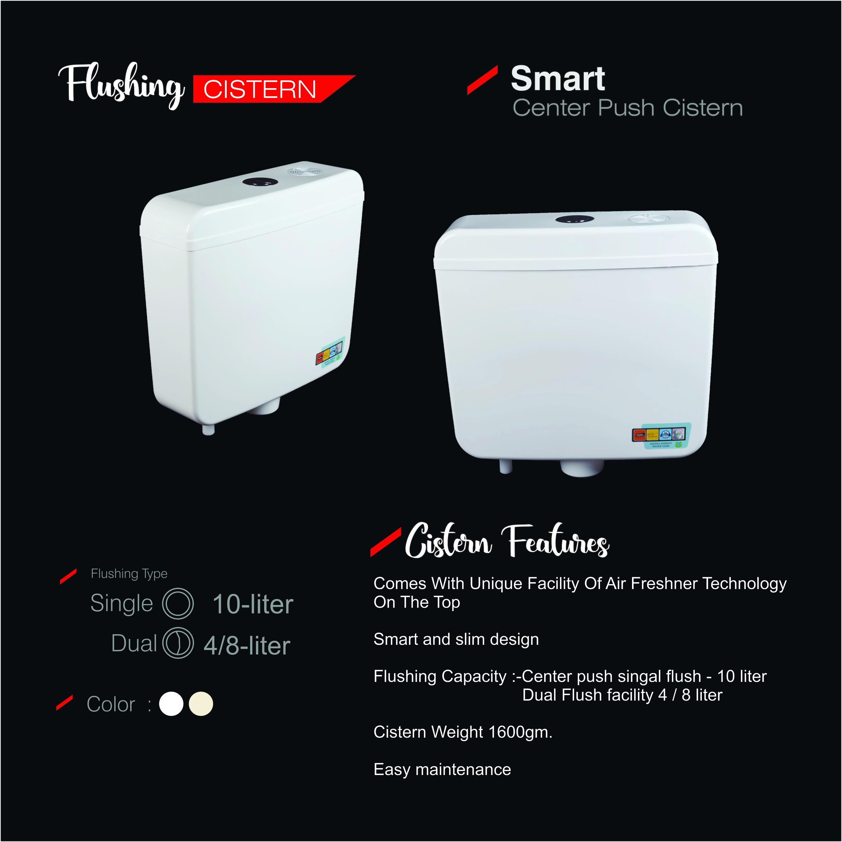 White Smart Center Push Cistern