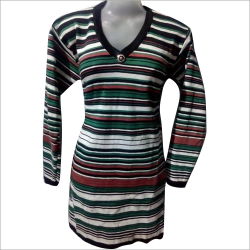Winter Short Kurti - Woolen Fabric, Multicolor Striped Design | Long Sleeve, Ideal For Casual and Formal Wear