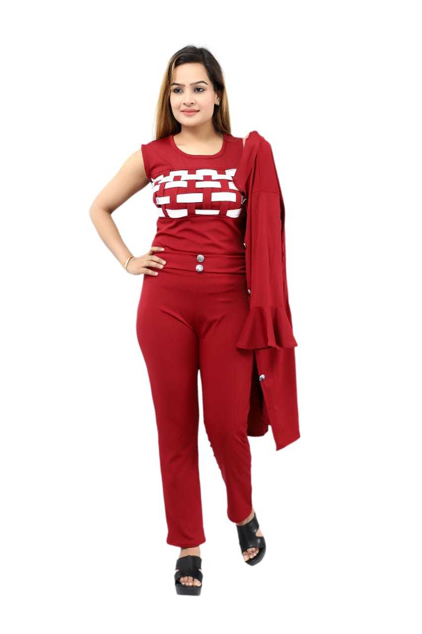 Red 3 Piece Shrug Dress For Women