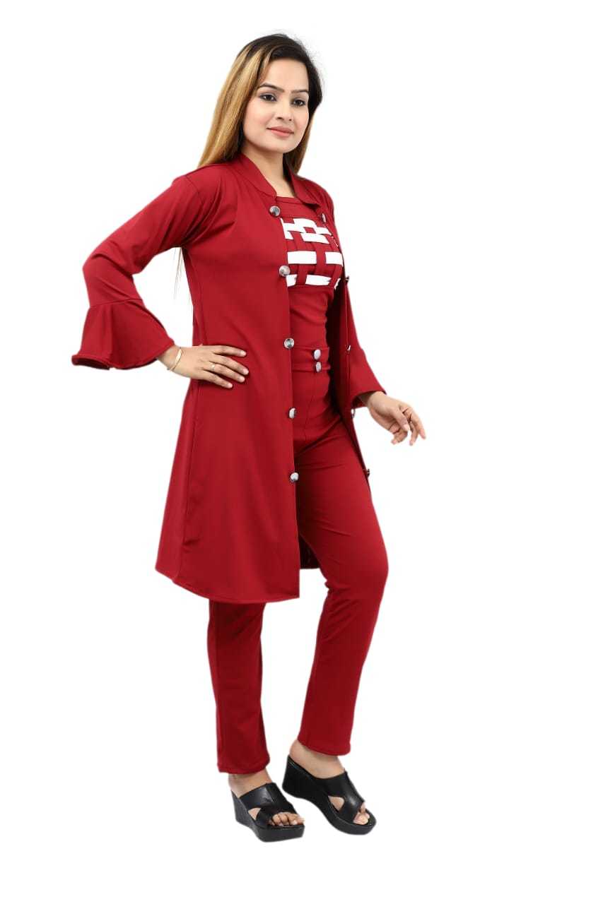 Red 3 Piece Shrug Dress For Women