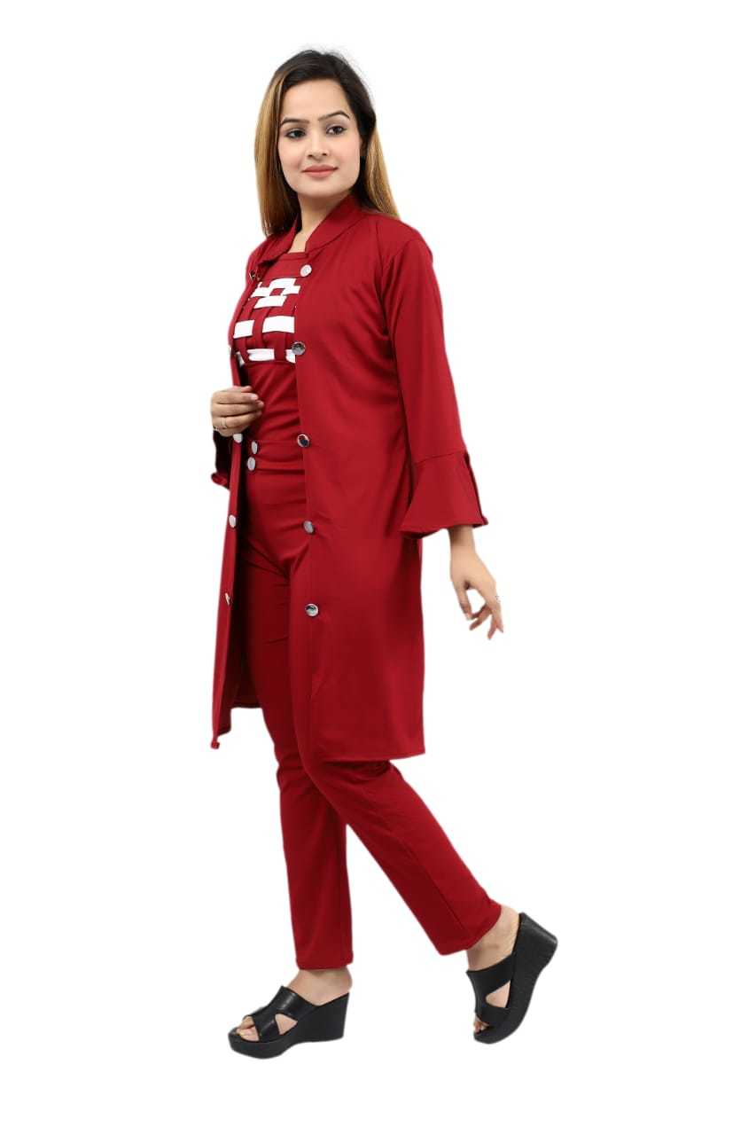 Red 3 Piece Shrug Dress For Women