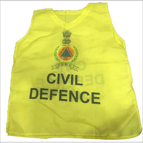 Polyester Fluorescent Safety Jacket - Polyester, Unisex, Yellow, V-Neck, Cut Sleeves, Printed Design | Ideal for Civil Defence Use in All Seasons