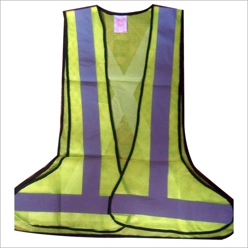 Polyester With PVC Safety Jacket - Unisex, Fluorescent Yellow and Blue Strap, Plain Pattern | Quality Tested for Reliable Visibility and Durability