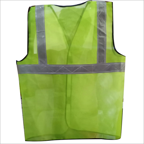 Polyester Reflective Safety Jacket - Premium Grade V Neck Design , Unisex Green with Printed Pattern for All Seasons