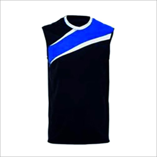 Mens Sleeveless T-Shirts - Polyester Fabric, O-Neck Design, Blue-Black Color , Classic Plain Style for Everyday Male Wear