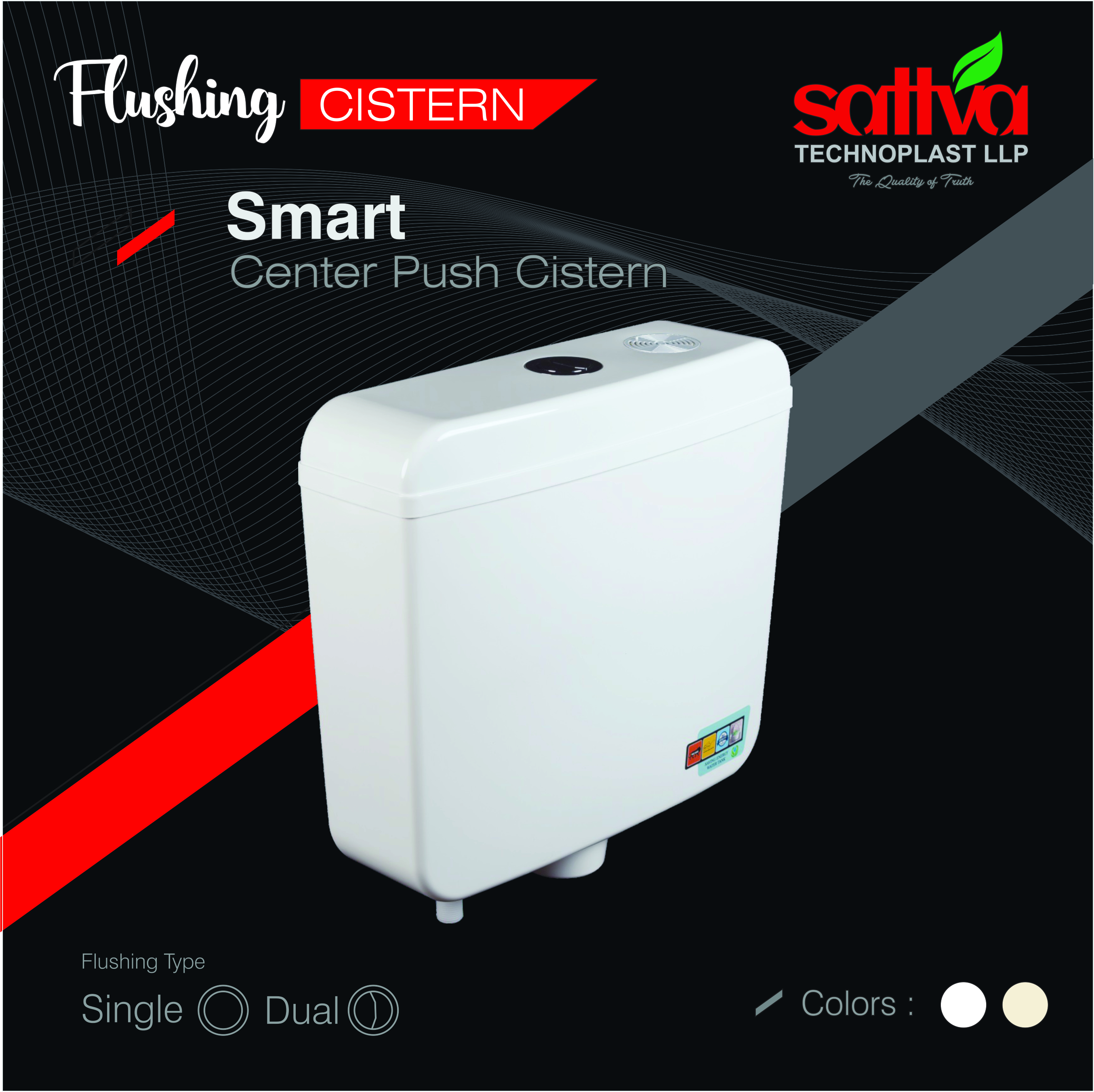 Smart Side Push Cistern - Plastic, 10 Liter Flushing Capacity | White, Durable, Polished Surface Finish