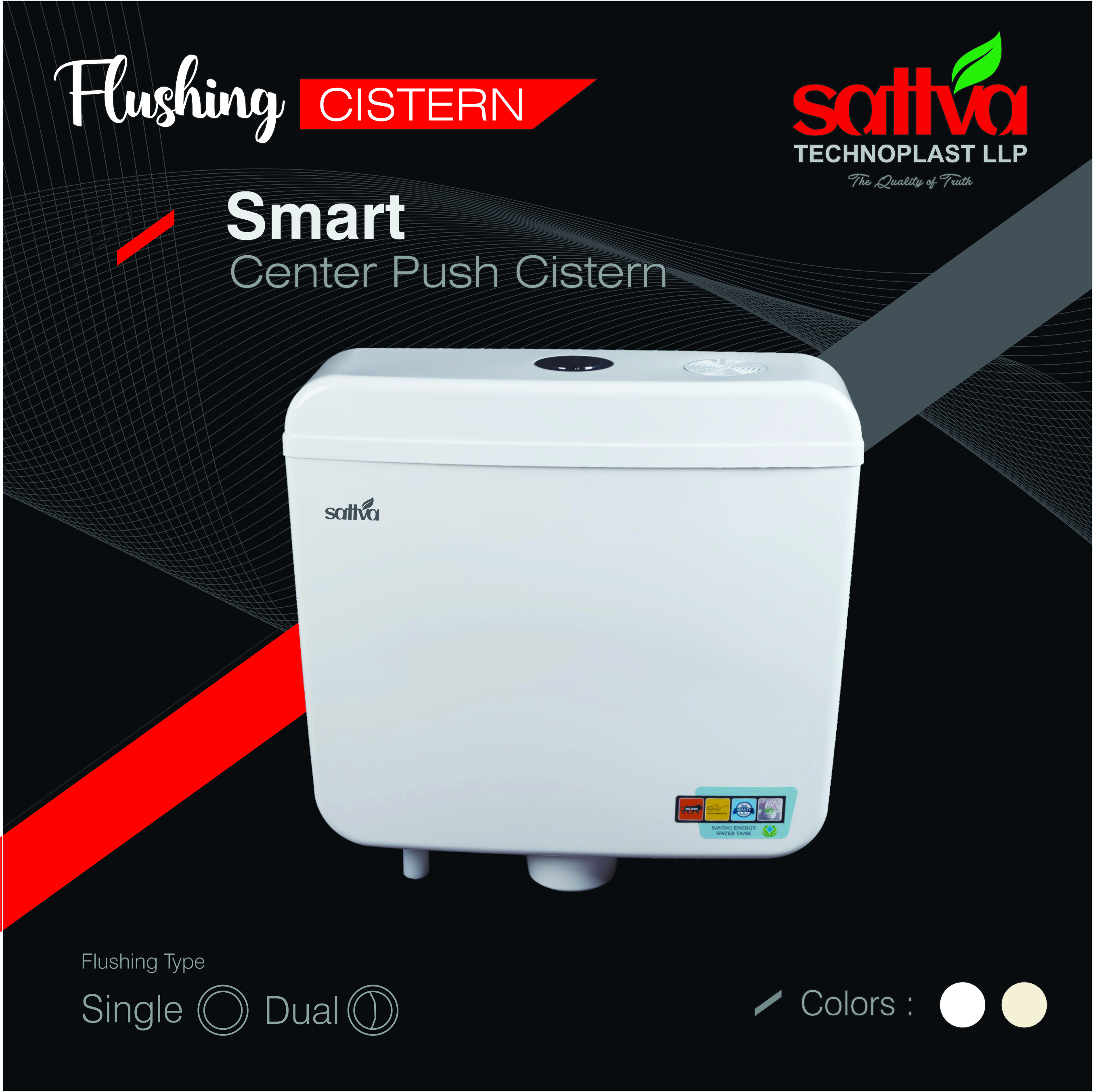 Smart Side Push Cistern - Plastic, 10 Liter Flushing Capacity | White, Durable, Polished Surface Finish