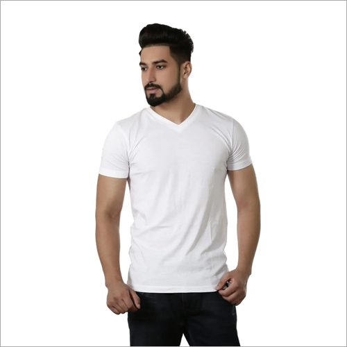 Mens V Neck White T-Shirt Gender: Male