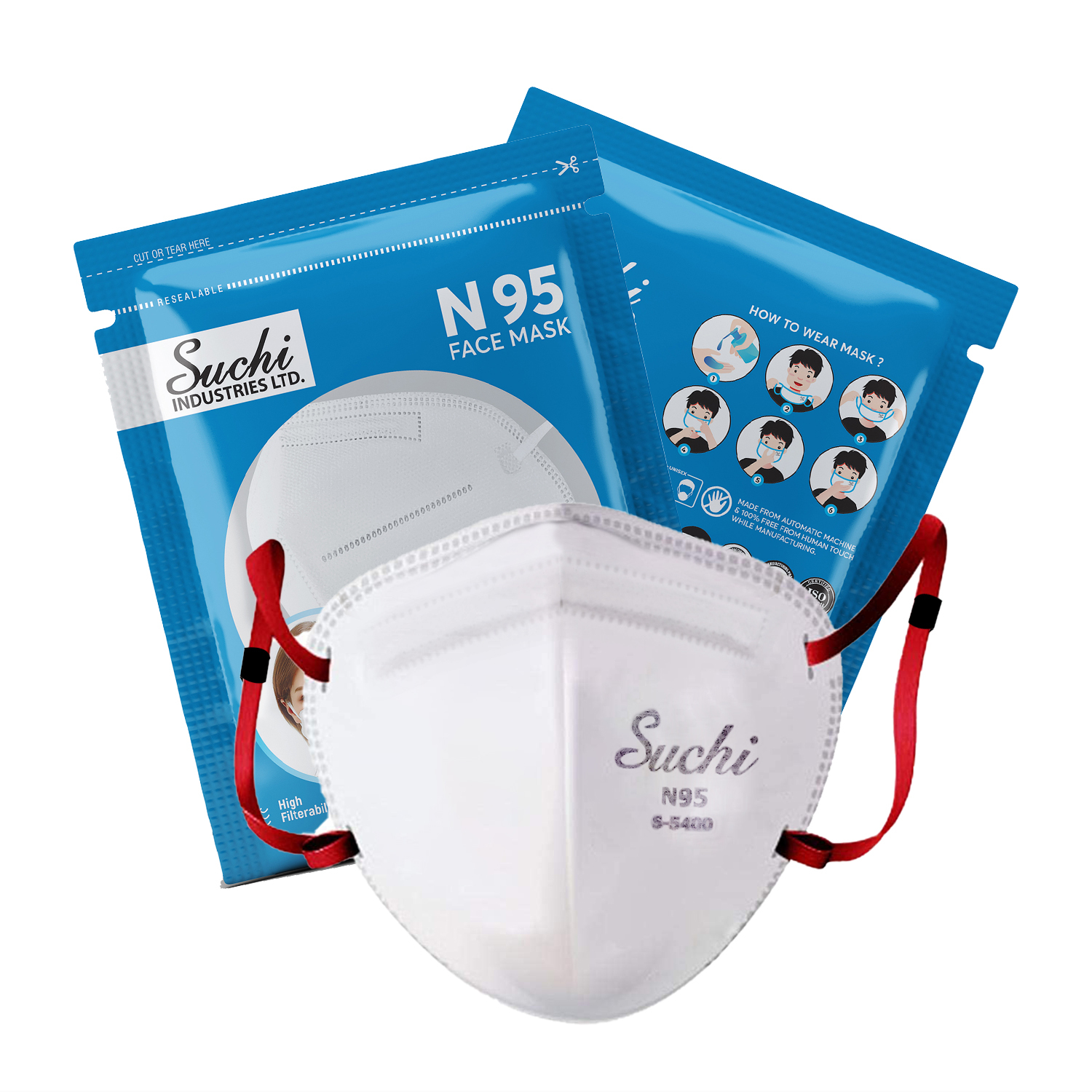 N95 Mask With Head Loop - Non Woven & Melt-blown Fabric, 95% Efficiency Against 0.3 Micron Particulates, Breathable, Soft Lining, Unisex, White
