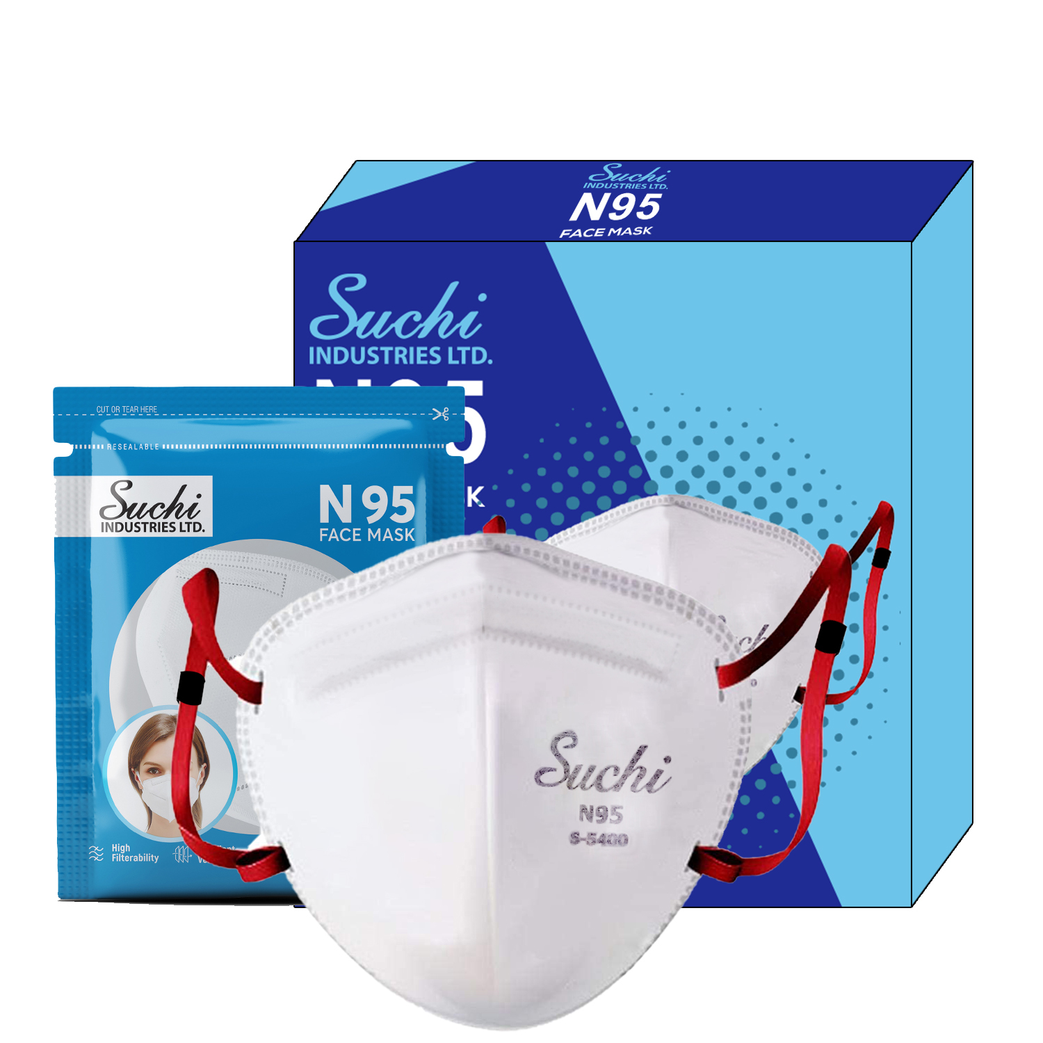 N95 Mask With Head Loop - Non Woven & Melt-blown Fabric, 95% Efficiency Against 0.3 Micron Particulates, Breathable, Soft Lining, Unisex, White