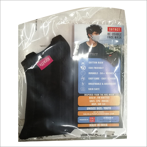 Black Reusable Face Mask - Cotton, Standard Size, Unisex | Protection From Germs For Outdoor And Household Use