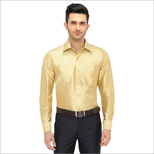 Washable Mens Golden Color Silk Shirt