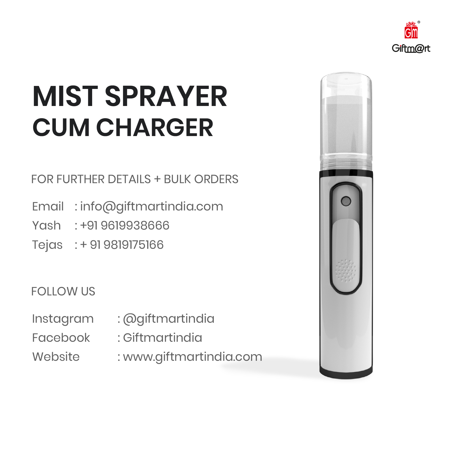 Nano Mist Sprayer - Abs Material, White Color | Beauty Care Device With Power Bank Functionality, Customizable Logo