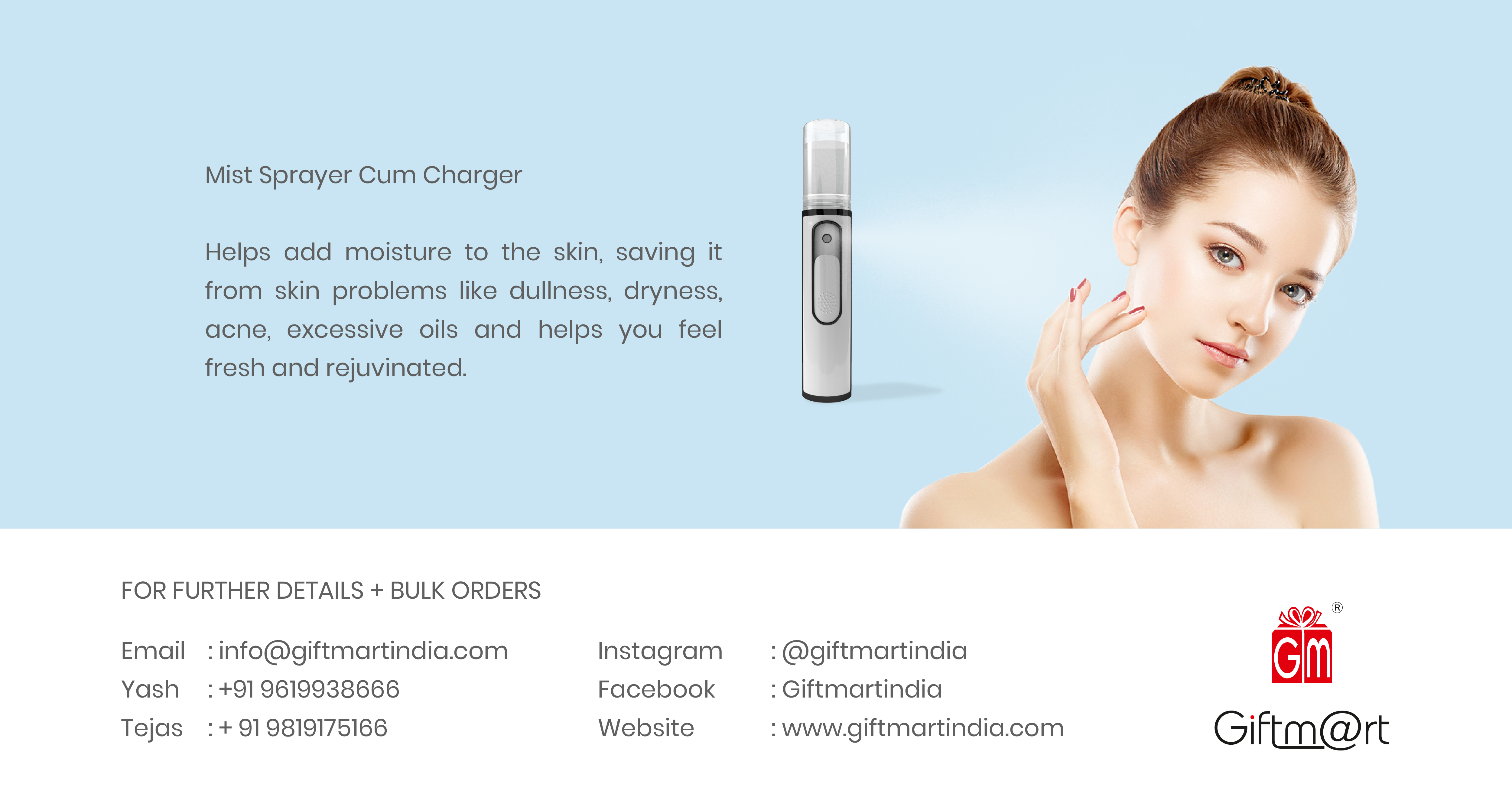 Nano Mist Sprayer - Abs Material, White Color | Beauty Care Device With Power Bank Functionality, Customizable Logo