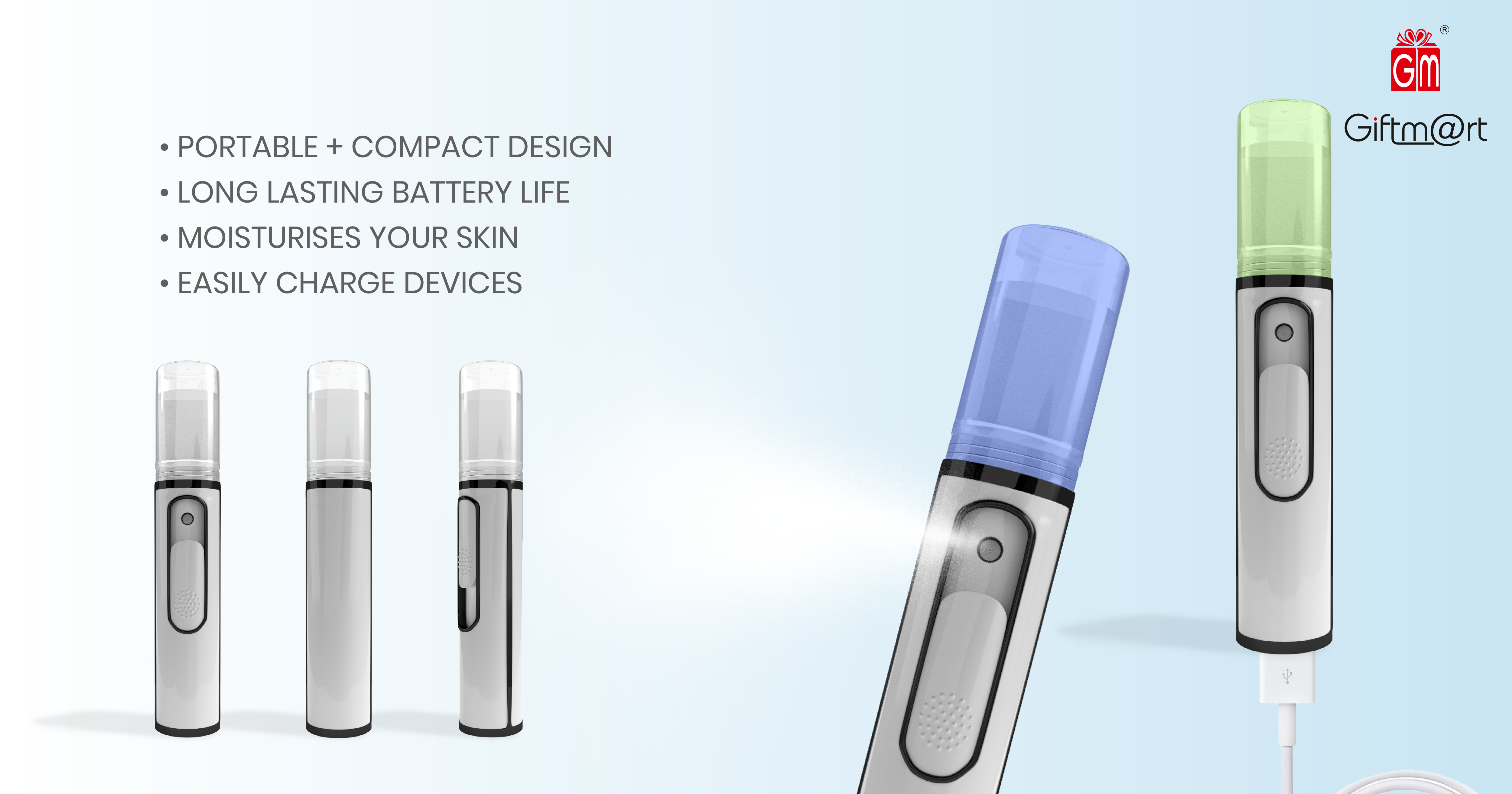 Nano Mist Sprayer - Abs Material, White Color | Beauty Care Device With Power Bank Functionality, Customizable Logo
