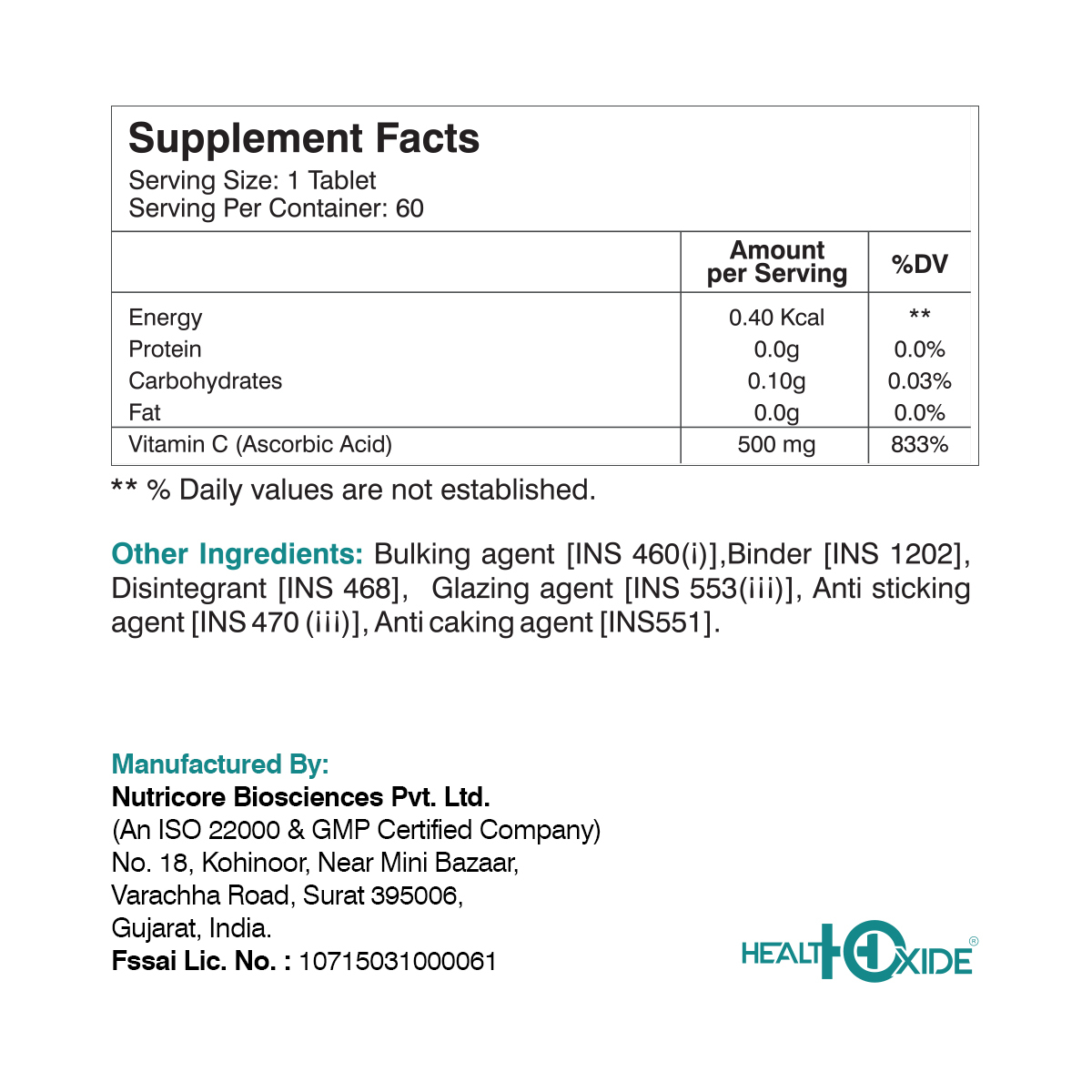 Vitamin C - 1 Tablet Daily Dosage | Boosts Immunity, Supports Healthy Growth & Nutrition